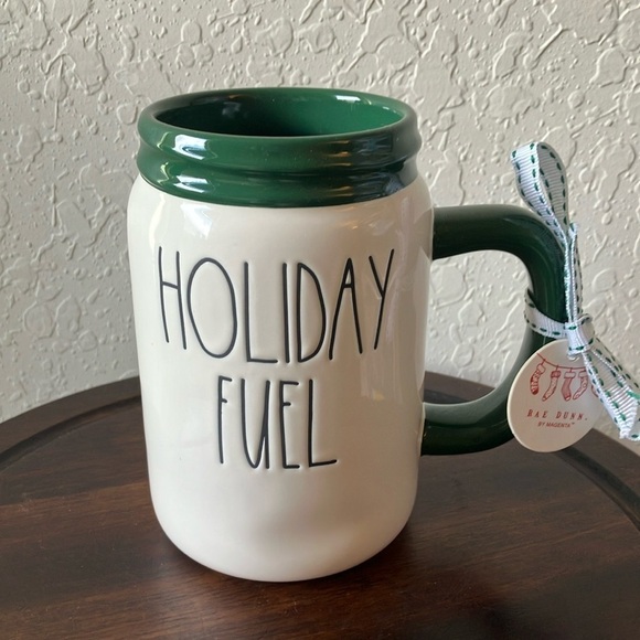 Rae Dunn: Green/White “Holiday Fuel” Coffee/Tea Mug - Picture 1 of 12